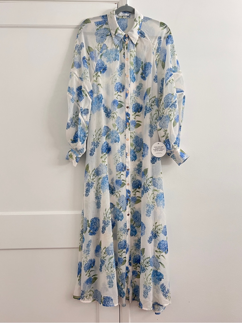 Sheike White Shirt with Blue Floral & Green Leaf Print, US10